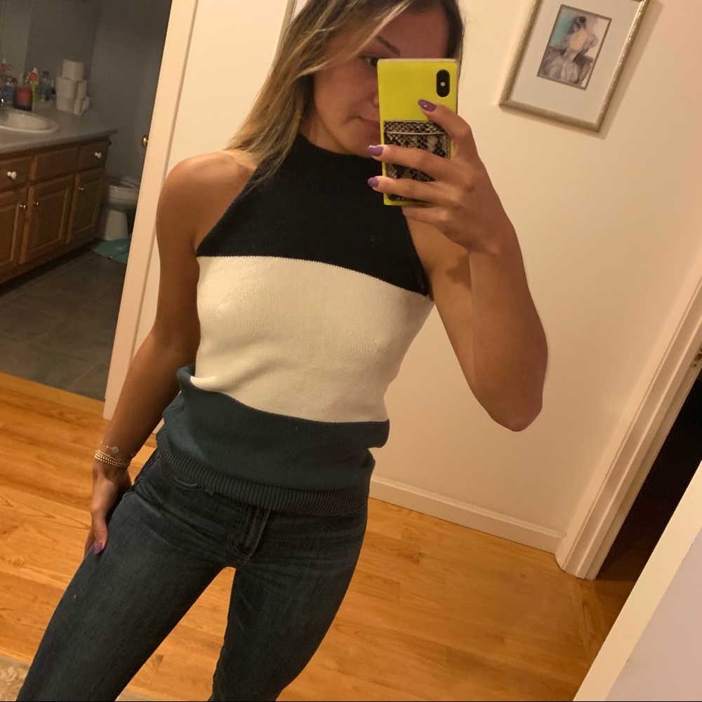 Premise Blue&White Color Block Sleeveless Sweater